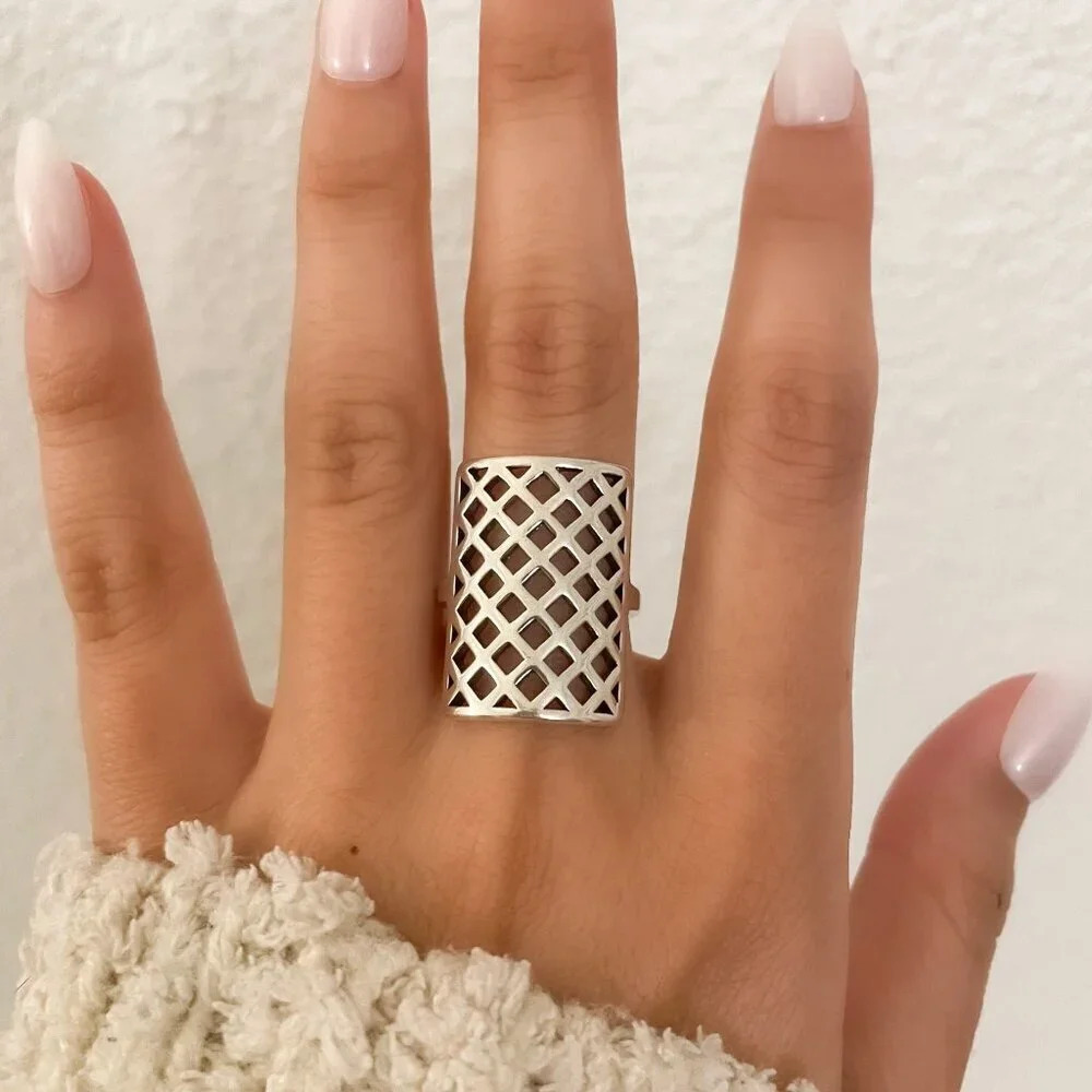 925 Sterling Silver Large Rectangle Ring Chunky T… - image 2